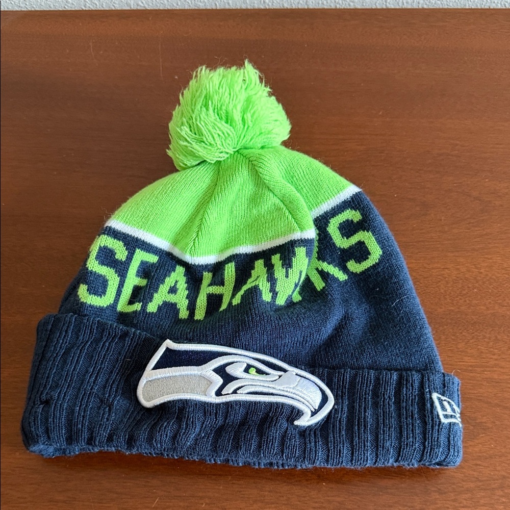 New Era Seahawks Beanie - Neon Green and Navy